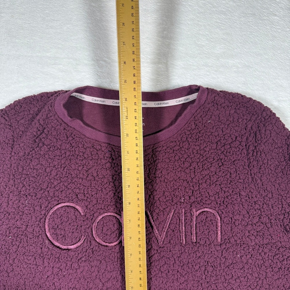 Calvin Klein Burgundy Sherpa Fleece Crewneck Sweatshirt Pullover Logo L G Womens - Picture 5 of 7